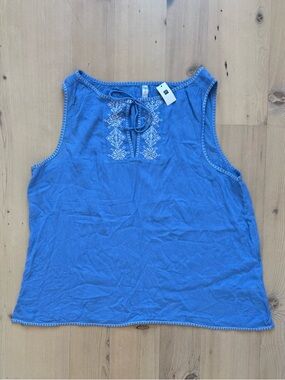 GAP Blue Sleeveless Embroidered Tie-Neck Tank